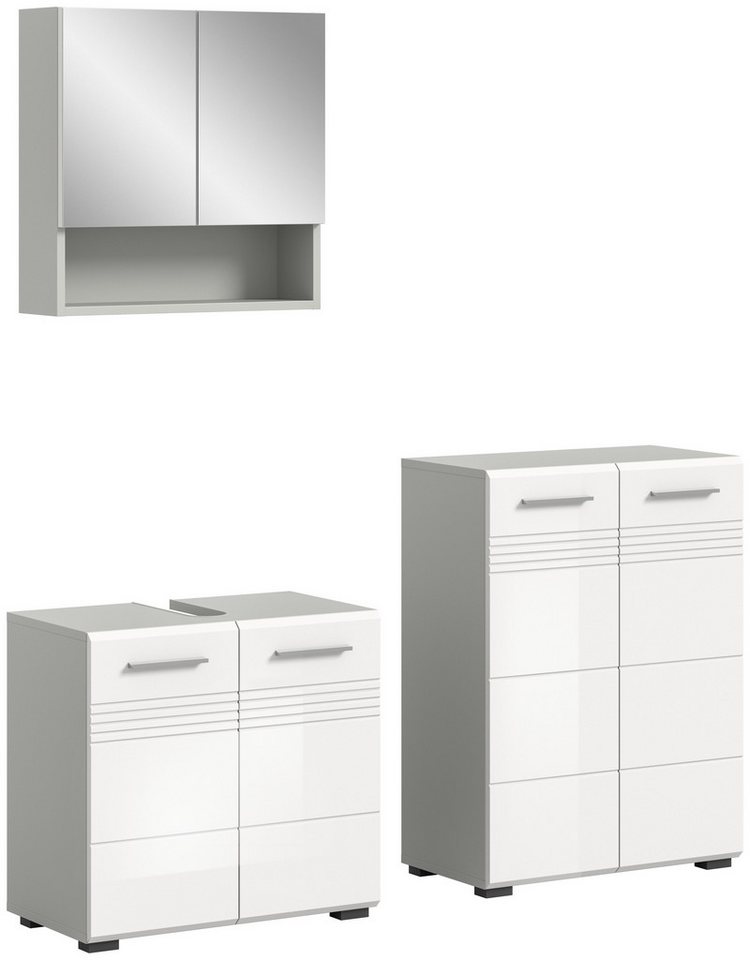 freiraum Badezimmer-Set Copa, in Hellgrau / Weiß Hochglanz - 135x190x32cm (BxHxT) von freiraum