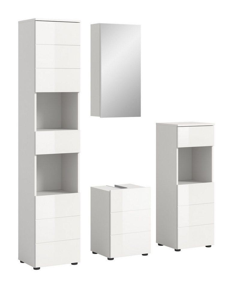 freiraum Badezimmer-Set Vira, (4-teilig), (4-teilig) in weiß / weiß hochglanz - 144x190x34cm (BxHxT) von freiraum