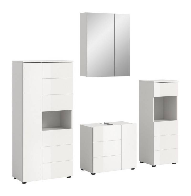 freiraum Badezimmer-Set Vira, (4-teilig), (4-teilig) in weiß / weiß hochglanz - 188x190x34cm (BxHxT) von freiraum