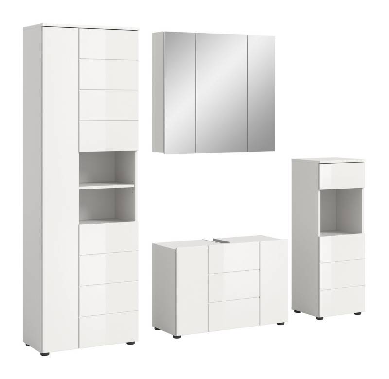 freiraum Badezimmer-Set Vira, (4-teilig), (4-teilig) in weiß / weiß hochglanz - 210x190x34cm (BxHxT) von freiraum