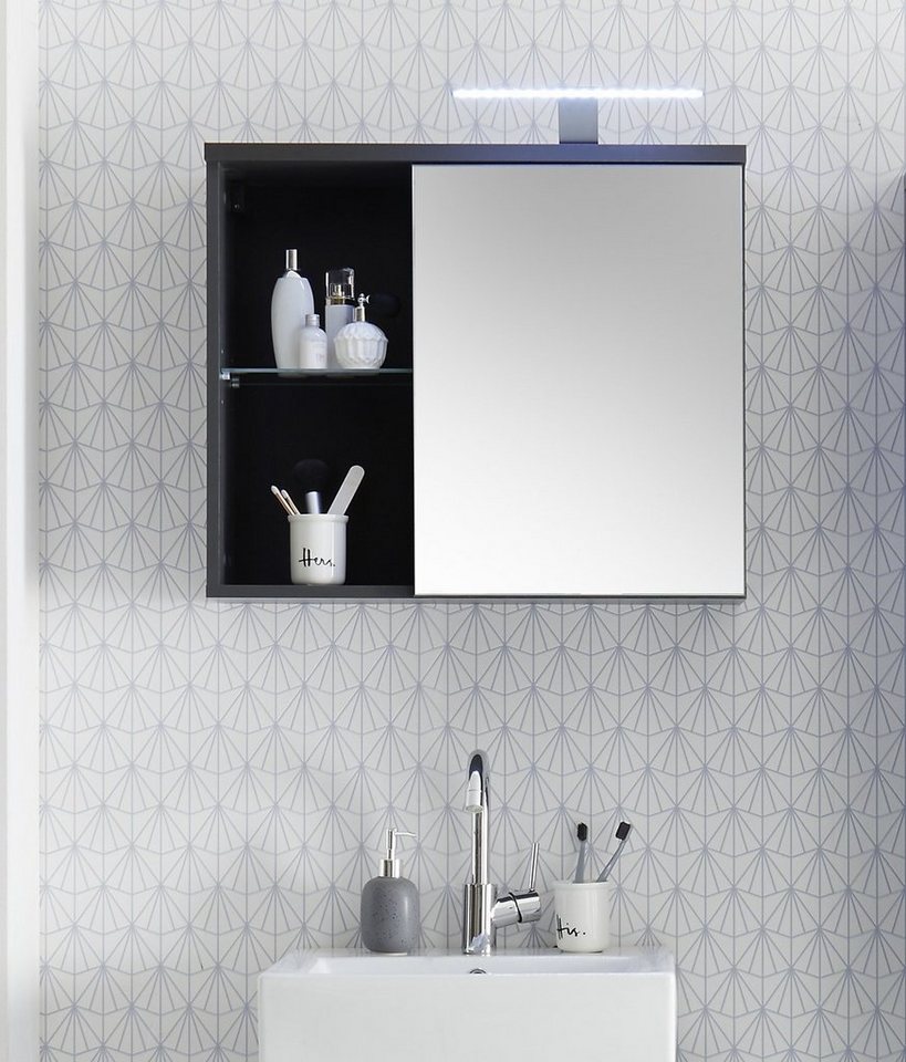 freiraum Badezimmerspiegelschrank Grey in Glas Grau mit Absetzungen in Grau. Abmessungen (BxHxT) 69x60x25 cm von freiraum