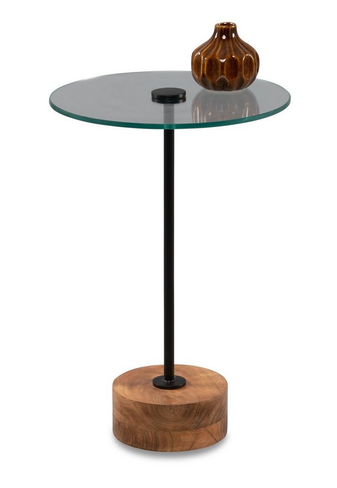 freiraum Beistelltisch Pori, in Schwarz, Akaziefarben, Holz, Metall, Glas - 53x35 (HxD) von freiraum