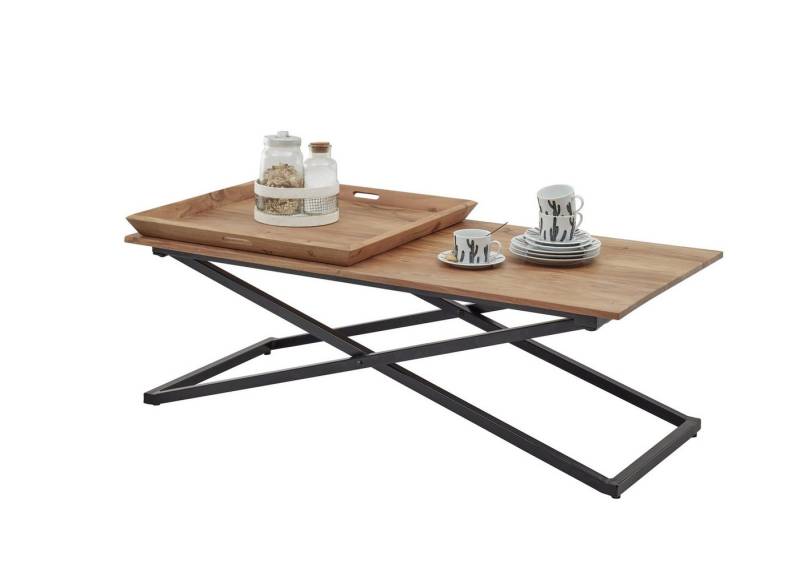 freiraum Couchtisch Allround, 2 Tabletts, Akazie massiv / Metall schwarz- 122x46x61 (BxHxT) von freiraum