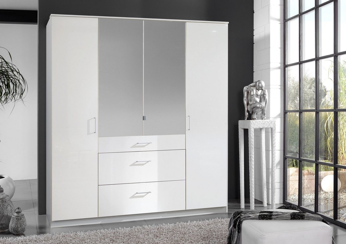 freiraum Drehtürenschrank Clack in HOCHGLANZ LACK WEISS - 179x199x58cm (BxHxT) von freiraum