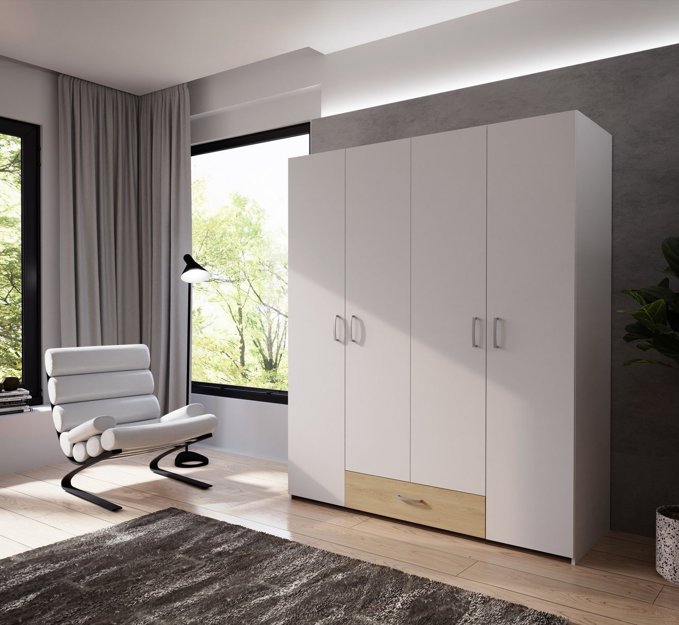 freiraum Drehtürenschrank ECONOBOX in Weiss / Puccini Eiche - 159,1x190,5x54,4 (BxHxT) von freiraum