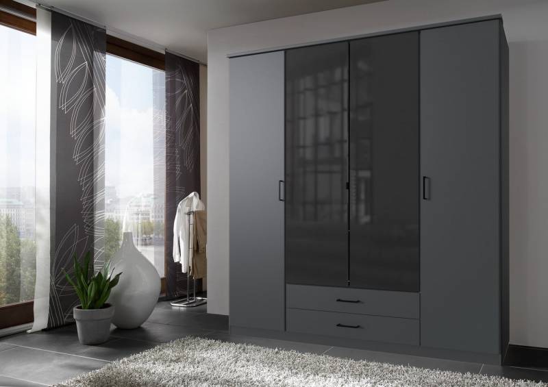 freiraum Drehtürenschrank Soest in GRAPHIT + GLAS SCHWARZ - 180x199x58cm (BxHxT) von freiraum