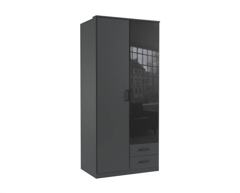 freiraum Drehtürenschrank Soest in GRAPHIT + GLAS SCHWARZ - 90x199x58cm (BxHxT) von freiraum