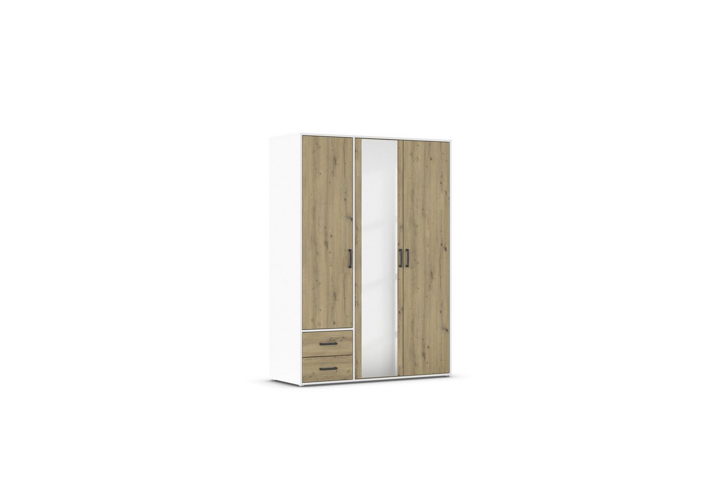 freiraum Drehtürenschrank Voyager 2 Schübe, Eiche Artisan Dekor / Spiegel / weiß - 140x194x53cm (B/H/T) von freiraum