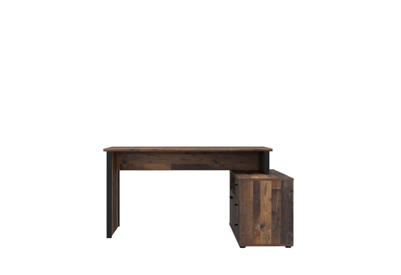 freiraum Eckschreibtisch Tempra 2, 3 Schübe, Old – Wood Vintage / Schwarz - 120,6x74,9x151,4cm (B/H/T) von freiraum