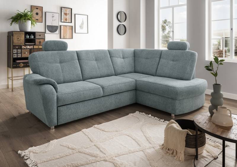 freiraum Ecksofa Elli, Schlaffunktion, Stauraum, 2 Kopfstützen, mint - 264x92x180cm (BxHxT) von freiraum
