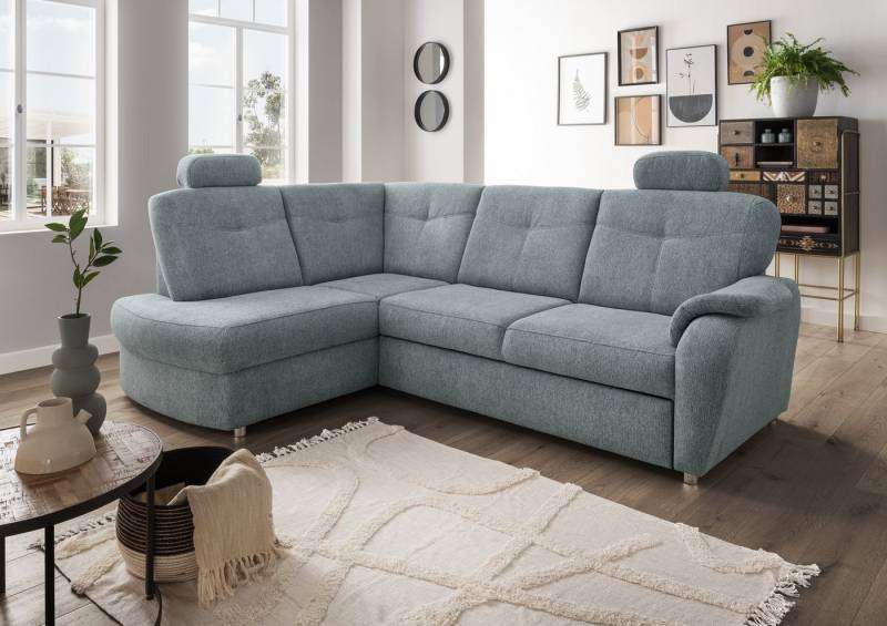 freiraum Ecksofa Elli, Schlaffunktion, Stauraum, 2 Kopfstützen, mint - 264x92x180cm (BxHxT) von freiraum