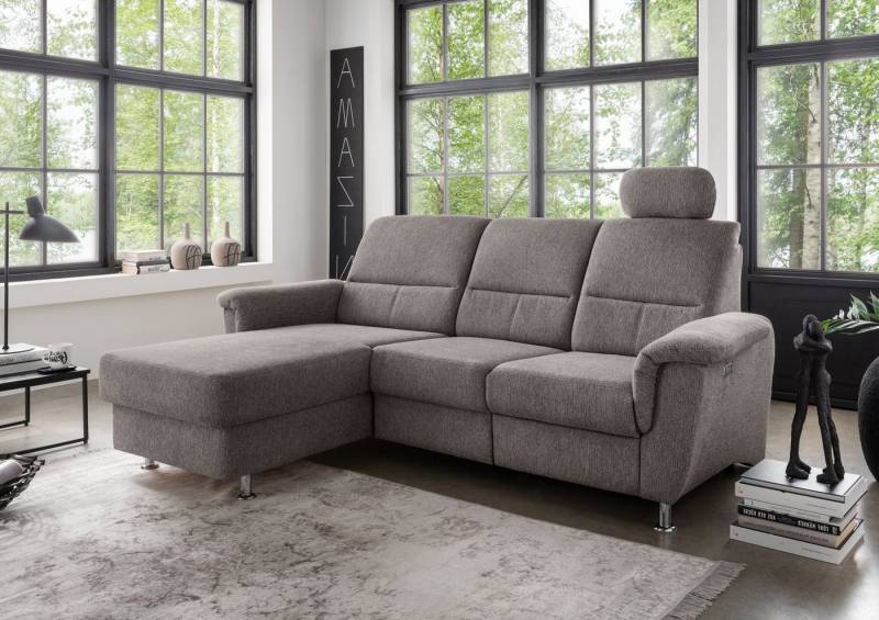 freiraum Ecksofa Ludwigshafen, Motor-funktion, Kopfstütze, Stauraum, grau-braun - 231x113x165 (BxHxT) von freiraum