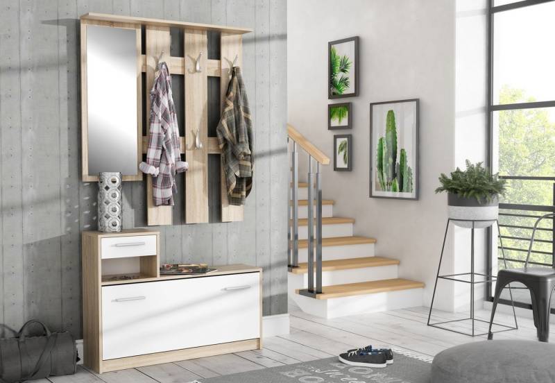 freiraum Garderoben-Set Foxi, (2-teilig) in Weiss/Sonoma Eiche Dekor - 97,5x180x25cm (BxHxT) von freiraum
