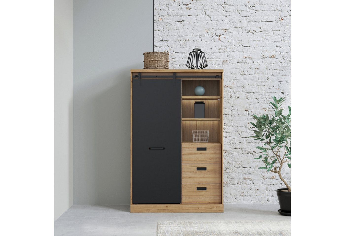 freiraum Highboard Kaszimiro, in braun,schwarz - 103,4x160,2x52cm (BxHxT) von freiraum