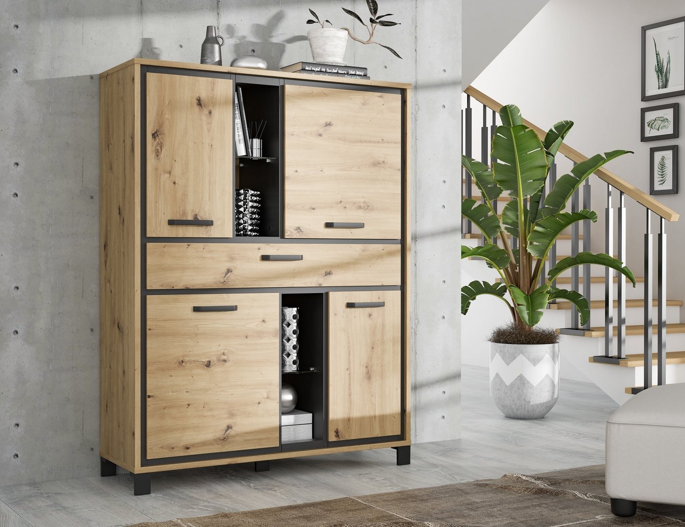 freiraum Highboard Trondheim, in Klarglas - 120,4x161x41,5cm (BxHxT) von freiraum