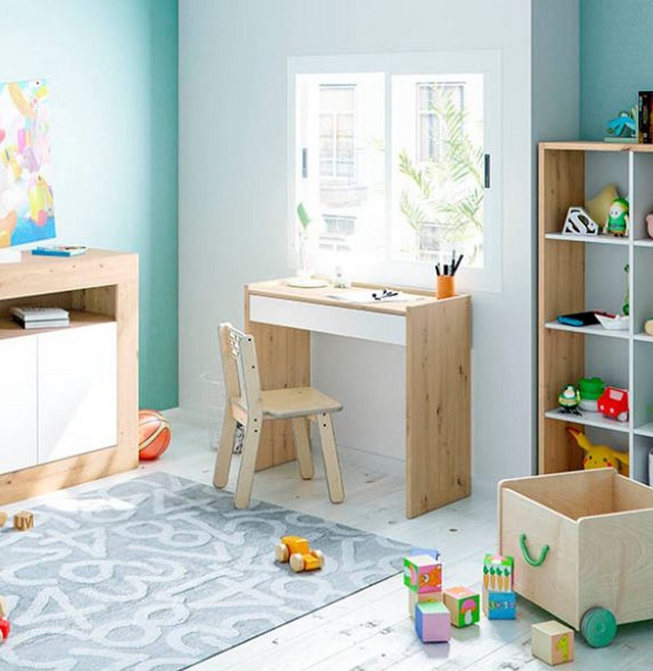 FORES HABITAT Kinderschreibtisch in Nodi-Eiche/Artik-Weiß - 82x77x40 (BxHxT) von FORES HABITAT