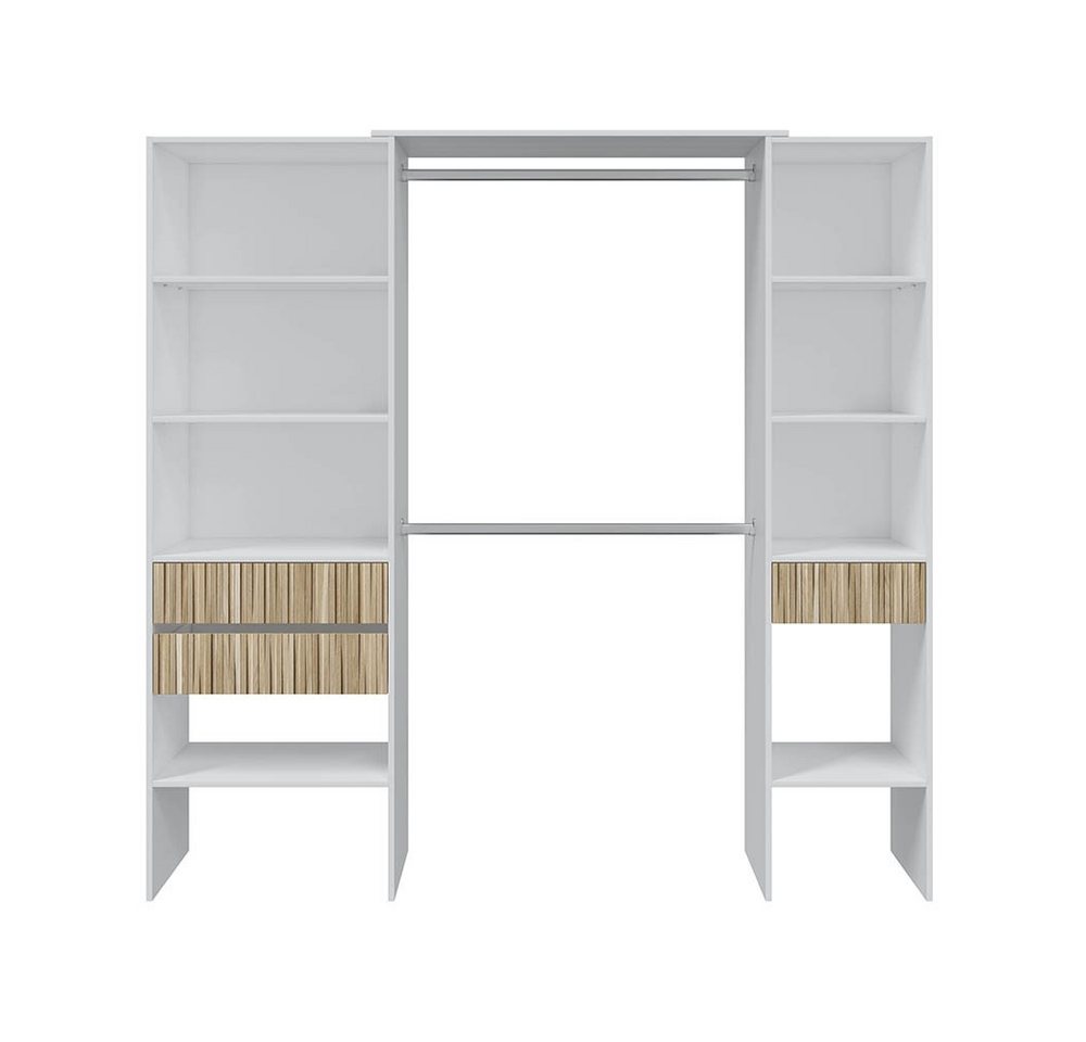 freiraum Kleiderschrank ETHNA 8 Fächer, 2 Stangen, Natur / Artik Weiß - 190x187x40 (BxHxT) von freiraum