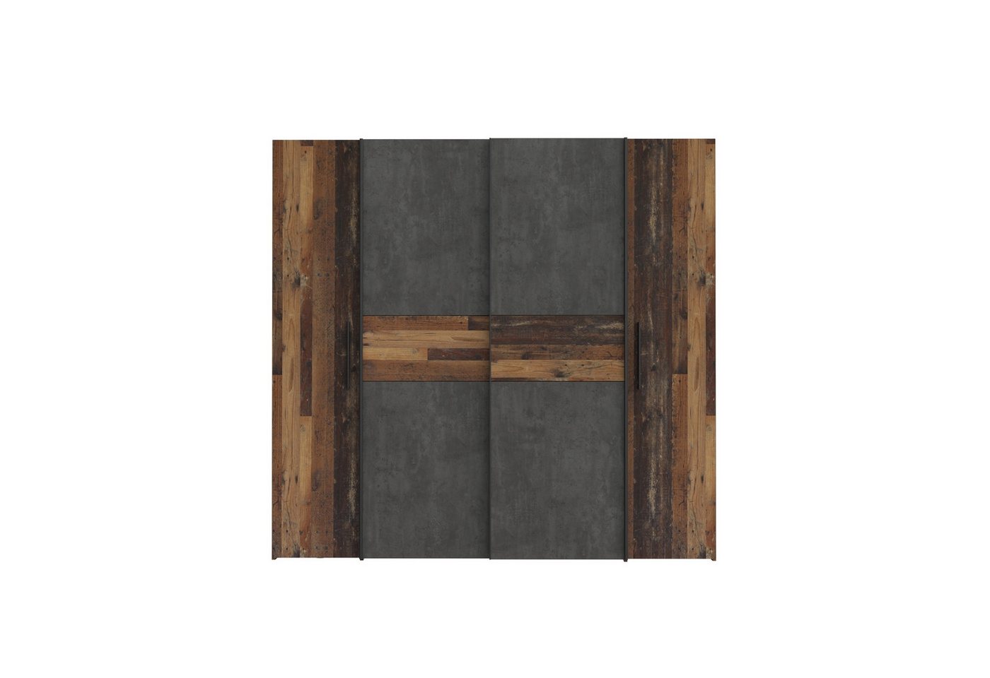 freiraum Kleiderschrank KALIXTUS Old – Wood Vintage / Betonoptik Dunkelgrau - 200x190x61cm (B/H/T) von freiraum