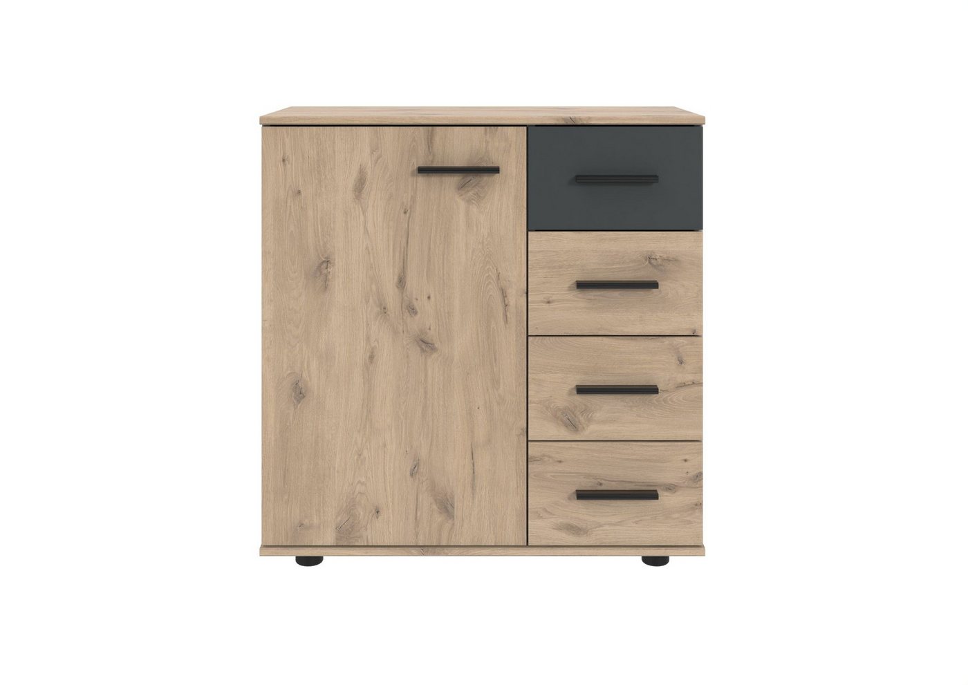 freiraum Kombikommode Budapest, 1 Türen, 4 Schübe, Viking-oak-Dekor / Graphit - 81x83x41cm (B/H/T) von freiraum