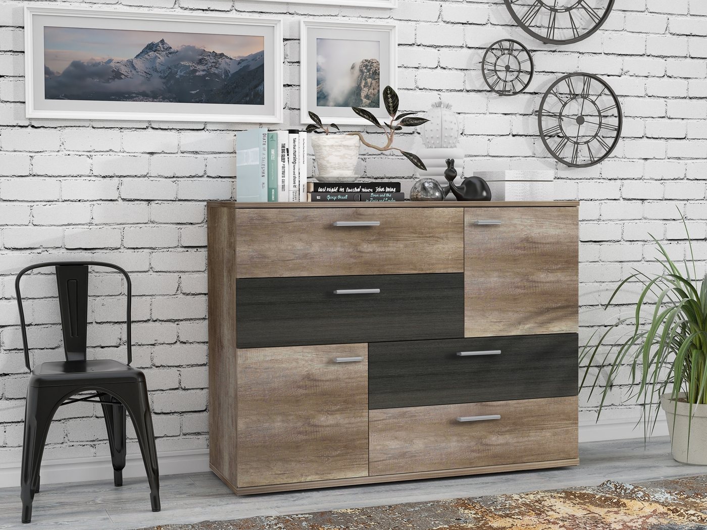 freiraum Kombikommode SKIVE, in Eiche Antik / Touchwood - 124,9x95,9x41,3cm (BxHxT) von freiraum