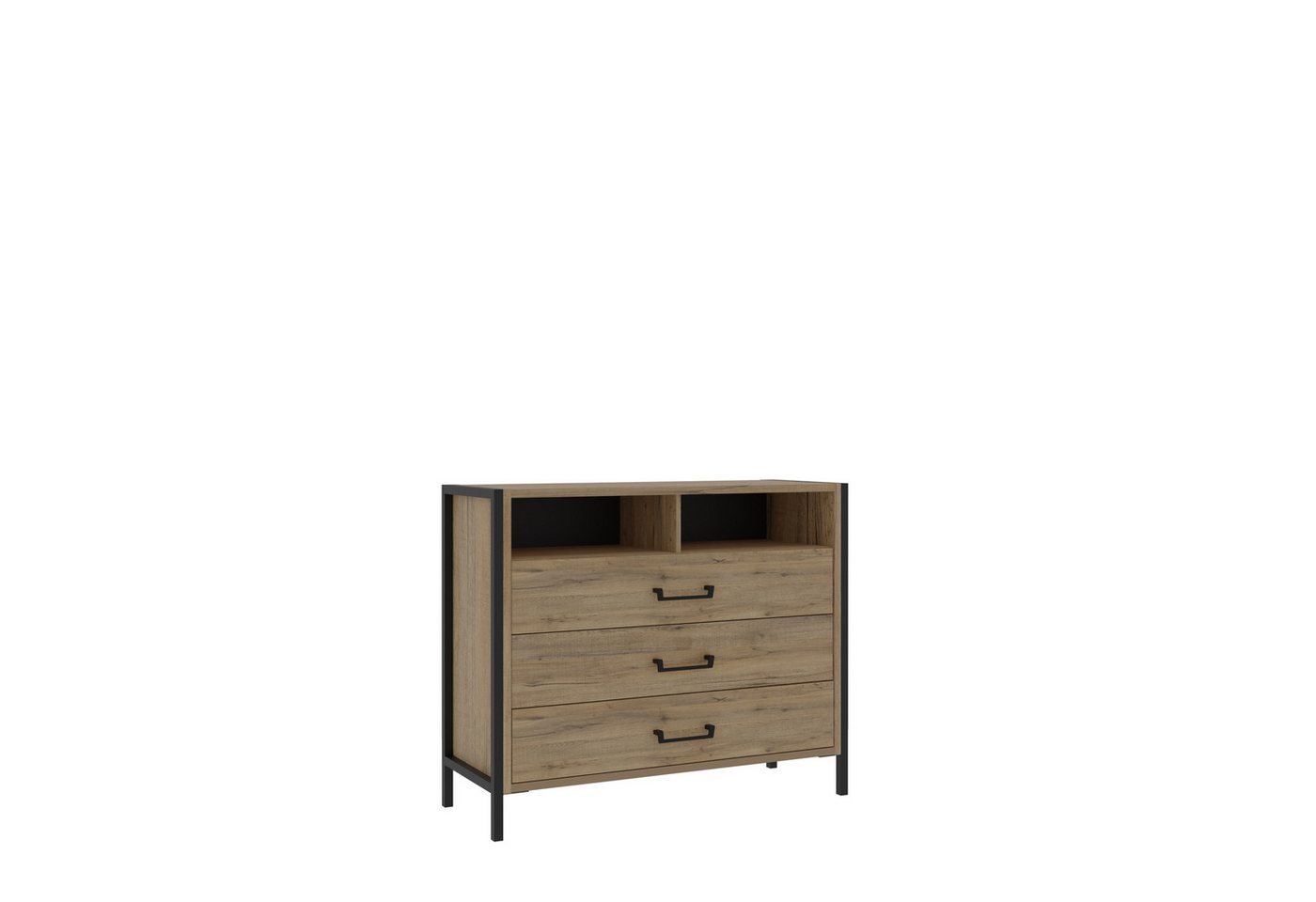 freiraum Kommode ORIENTAL TREE, 3 Schübe, Bartex Eiche Dekor / Schwarz - 109,4x90,7x41,5cm (BxHxT) von freiraum