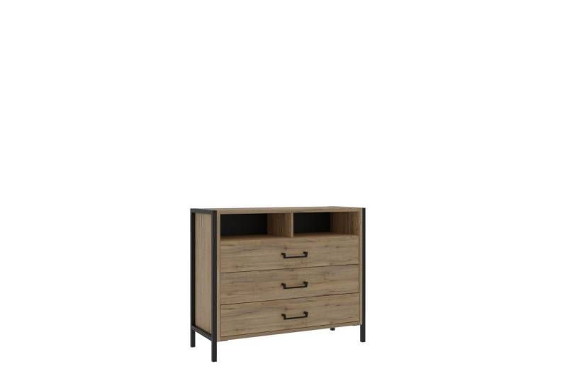 freiraum Kommode ORIENTAL TREE, 3 Schübe, Bartex Eiche Dekor / Schwarz - 109,4x90,7x41,5cm (BxHxT) von freiraum