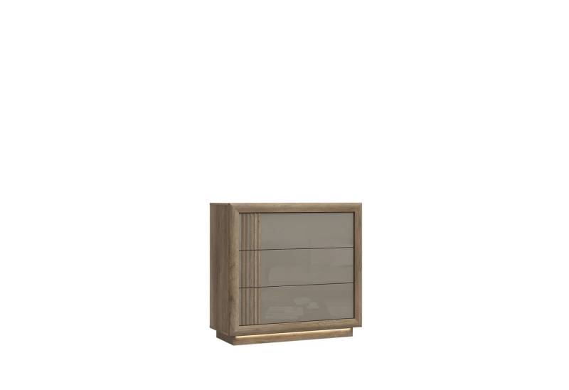freiraum Kommode SAVONA, LED, 3 Schübe, Beige Glanz / Eiche Antik Dekor - 103x98,2x42,3cm BxHxT von freiraum
