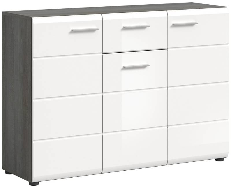 freiraum Kommode Salsa, in Rauchsilber / Weiß Hochglanz - 120x85x37cm (BxHxT) von freiraum