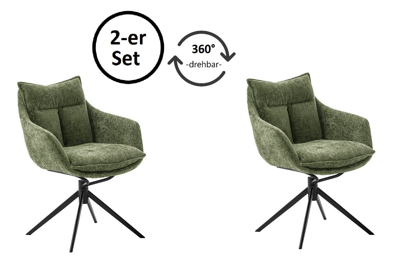 freiraum Küchenstuhl PARKER (2-er Set), (2-er Set) in Olive, Polyester - 65x85x65cm (BxHxT) von freiraum