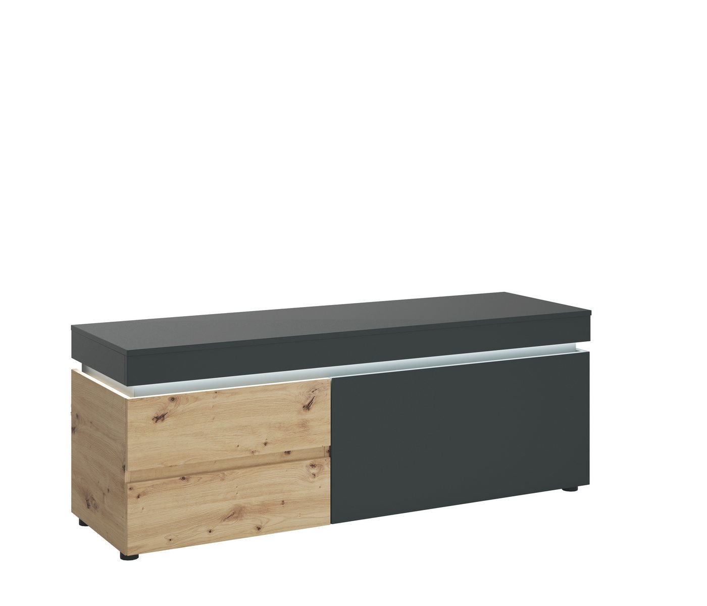 freiraum Lowboard LUCI, 2 Schübe, 1 Klappe, Artisan Eiche / Kosmos Grau - 150x57x48cm (BxHxT) von freiraum