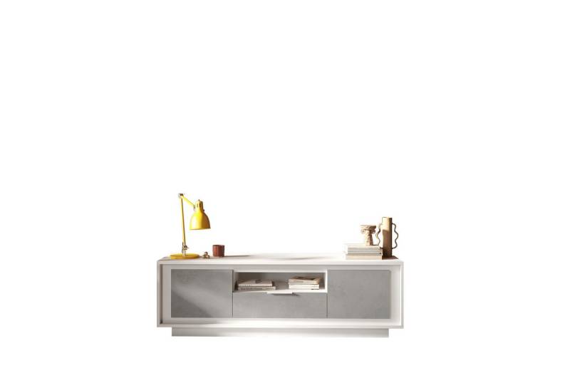 freiraum Lowboard Siena, 2 Türen, 1 Schub, 1 Fach, Weiss Lack matt / Beton - 180x58x50 (BxHxT) von freiraum