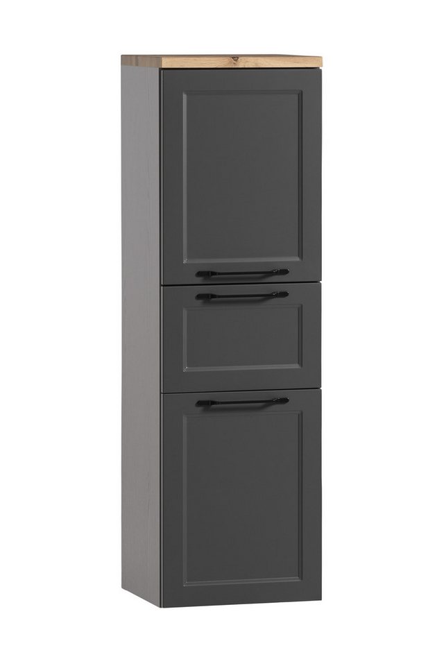 freiraum Midischrank Lyon in grau, Wotaneiche, MDF - 40x130x35cm (BxHxT) von freiraum