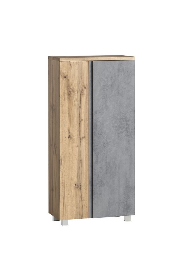 freiraum Midischrank Paris in Betongrau / Wotaneiche, MDF - 65x130x35cm (BxHxT) von freiraum