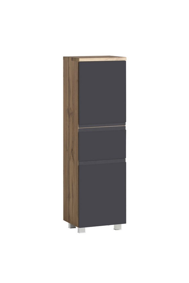 freiraum Midischrank Paris in grau, Wotaneiche, MDF - 40x130x35cm (BxHxT) von freiraum