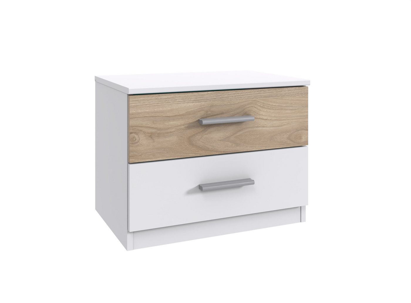 freiraum Nachtkommode Budapest, 2 Schübe, Weiss / Hickory-Eiche-Dekor - 52x40x38cm (B/H/T) von freiraum