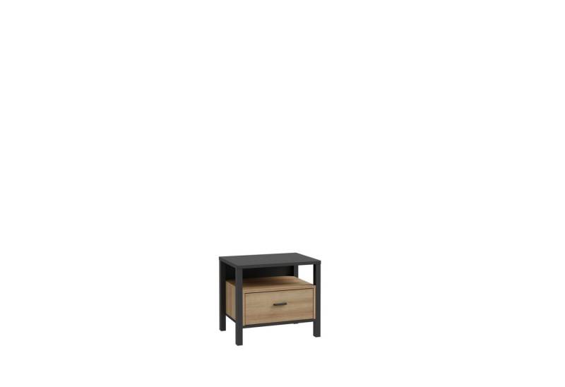 freiraum Nachtkommode HIGH ROCK, Schwarz / Riviera Eiche Dekor, 1 Schublade - 54,8x48,7x40,2cm (BxHxT) von freiraum