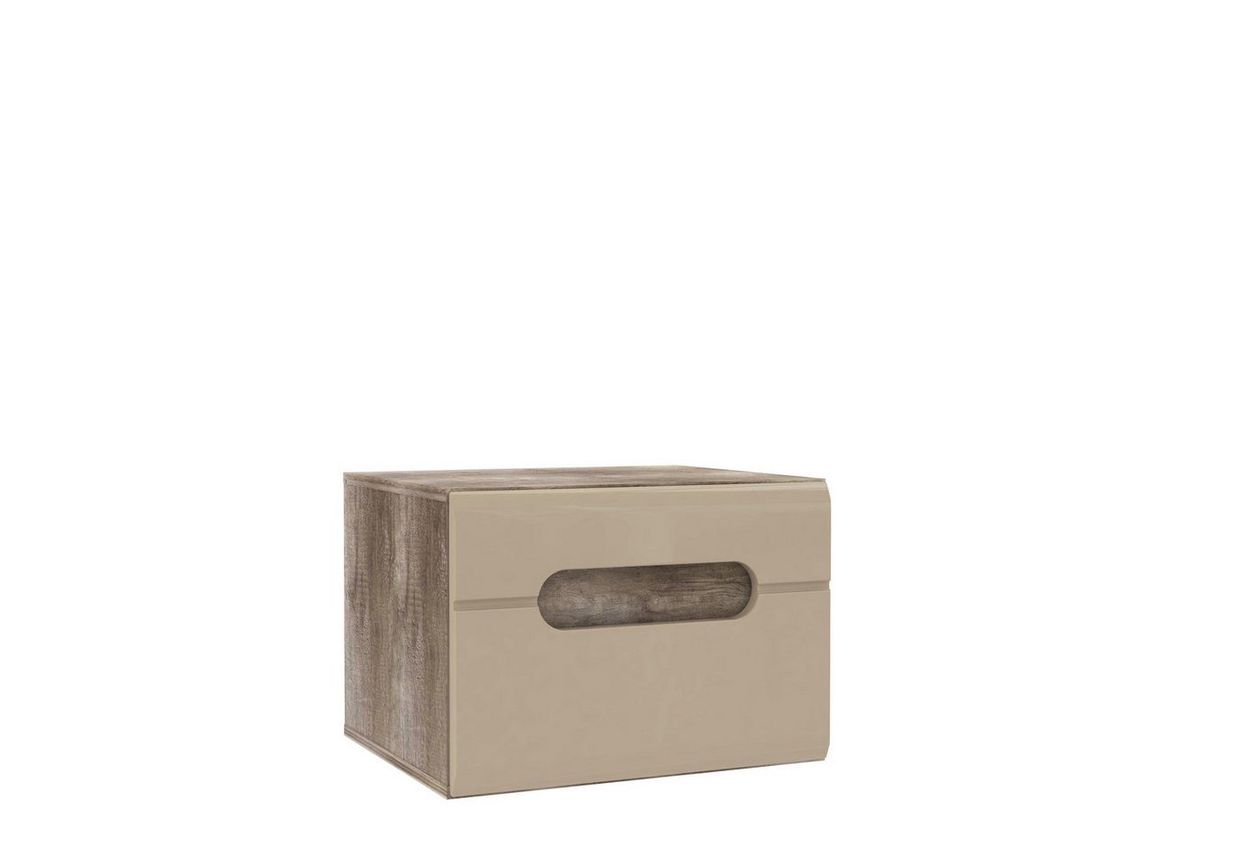 freiraum Nachtkommode TIZANO, 1 Schub, Eiche Antik Dekor / Beige Glanz - 50x37x43,2cm (BxHxT) von freiraum