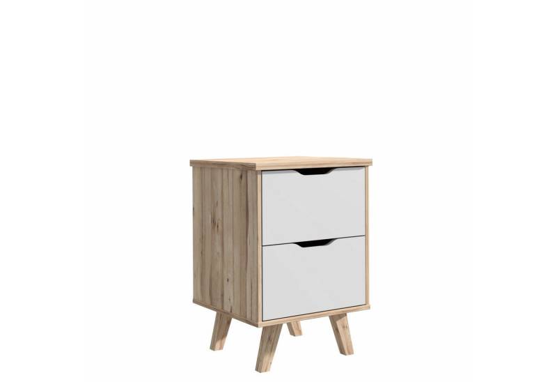 freiraum Nachtkommode VANKKA, 2 Schübe, Planked Eiche Dekor / Weiss - 45x63,9x42cm (BxHxT) von freiraum