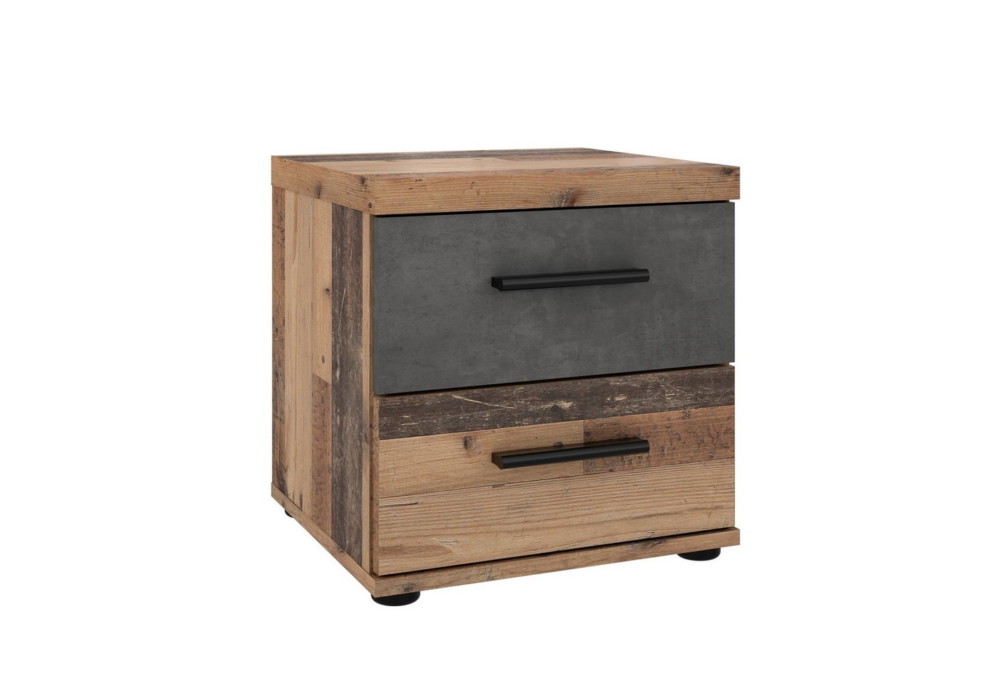 freiraum Nachtkommode WINNIE, 2 Schübe, Old-Wood Vintage / Betonoptik - 37,7x38,6x34,8cm (B/H/T) von freiraum