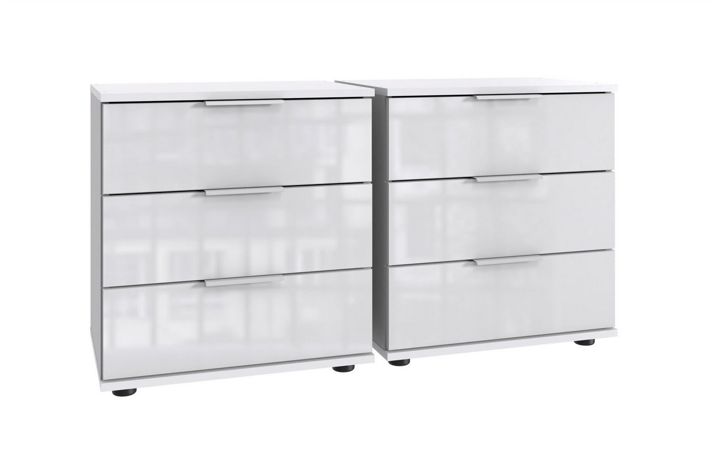 freiraum Nachtschrank Danzig (2er-Set) (2er-Set) in WEISS + GLAS WEISS - 104x58x38cm (BxHxT) von freiraum