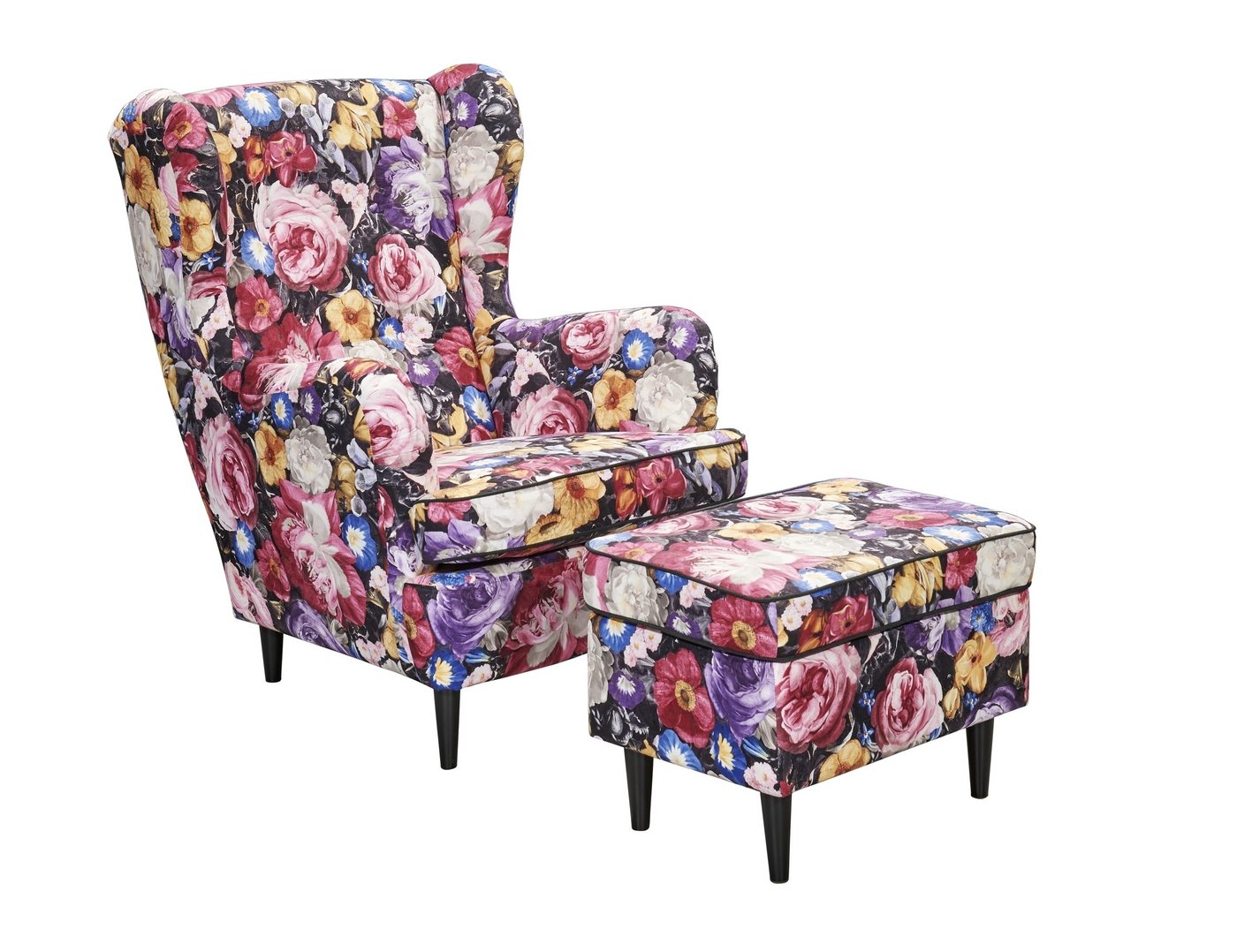 freiraum Ohrensessel LAUREL (Sessel mit Hocker), (Sessel mit Hocker) in Flower - 78x102x98 (BxHxT) von freiraum