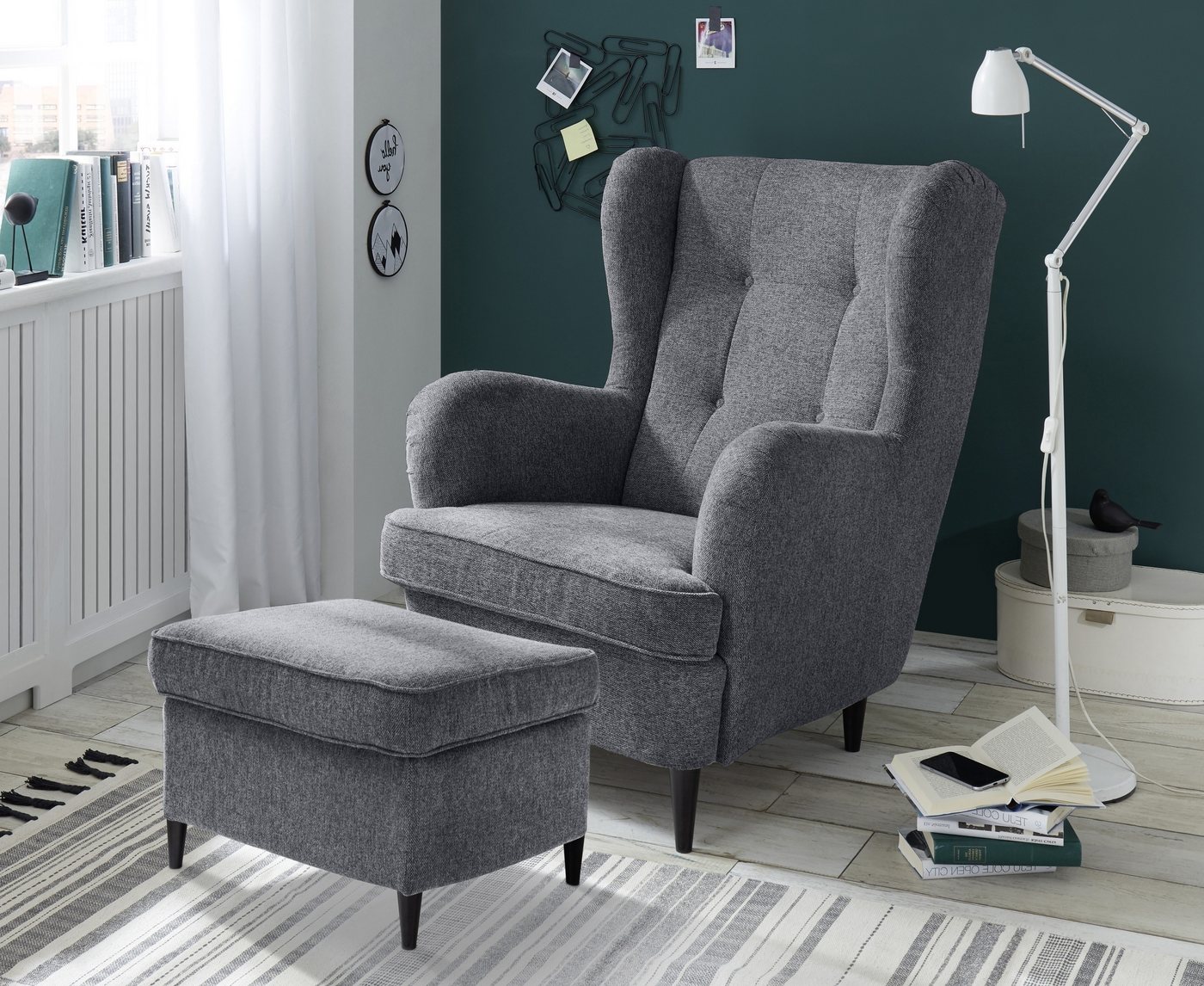 freiraum Ohrensessel OSKAR (Sessel und Hocker), (Sessel und Hocker) in anthrazit - 78x102x98 (BxHxT) von freiraum
