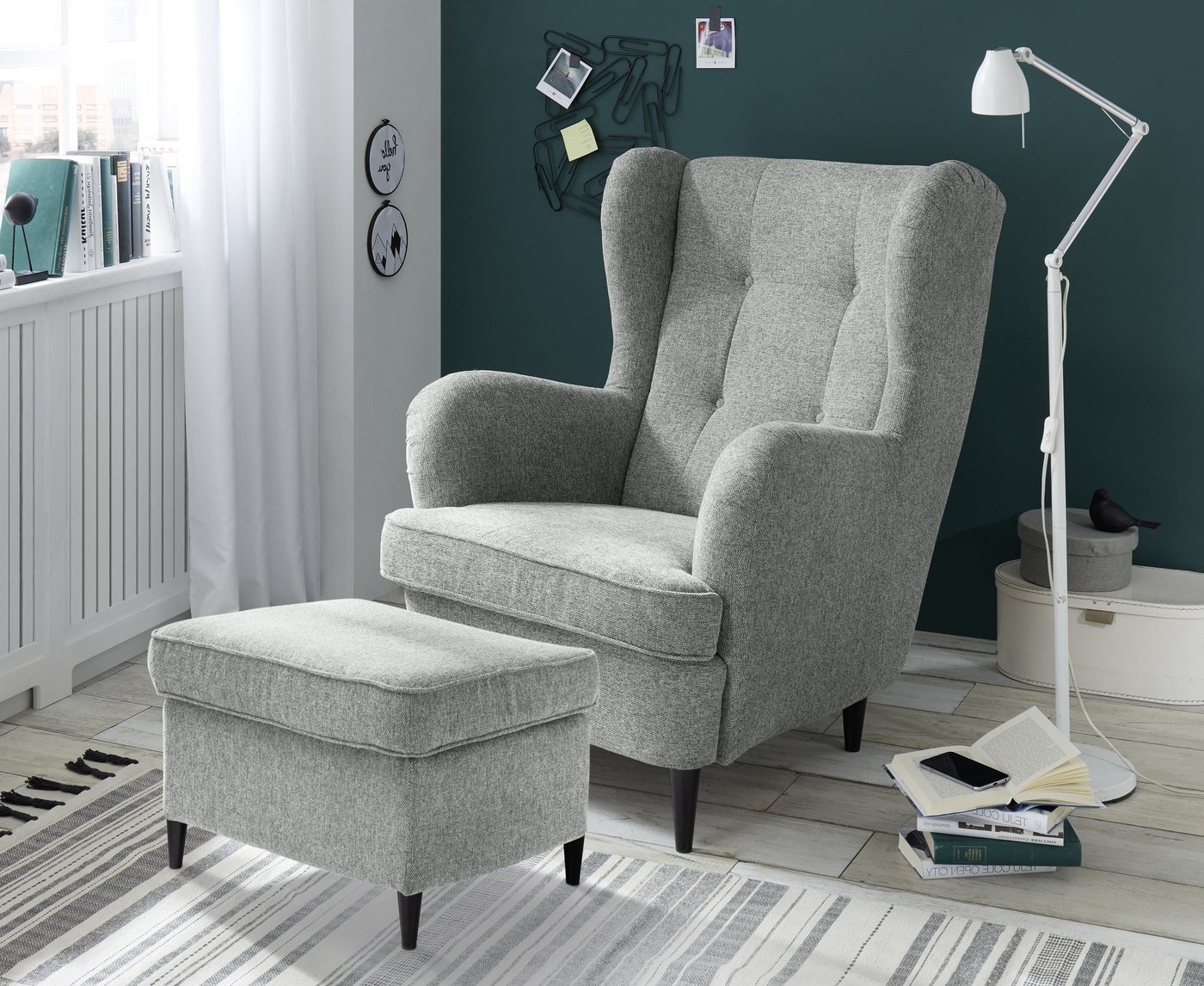 freiraum Ohrensessel OSKAR (Sessel und Hocker), (Sessel und Hocker) in grey - 78x102x98 (BxHxT) von freiraum
