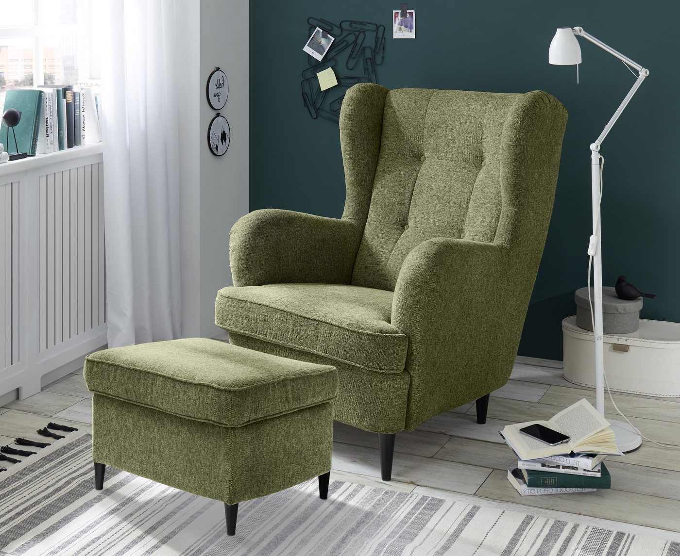 freiraum Ohrensessel OSKAR (Sessel und Hocker), (Sessel und Hocker) in olive - 78x102x98 (BxHxT) von freiraum