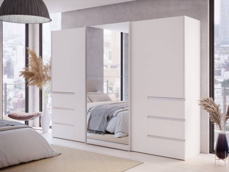 freiraum Schiebetürenschrank WINN 2 in Weiss / Spiegel - 269,7x200,5x61cm (BxHxT) von freiraum