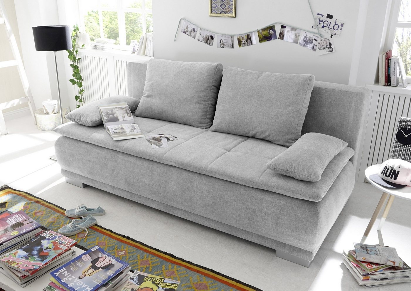 freiraum Schlafsofa LUIGI LUX 3DL, Liegefläche 160x200cm, Bezug silver - 211x93x103 (BxHxT) von freiraum