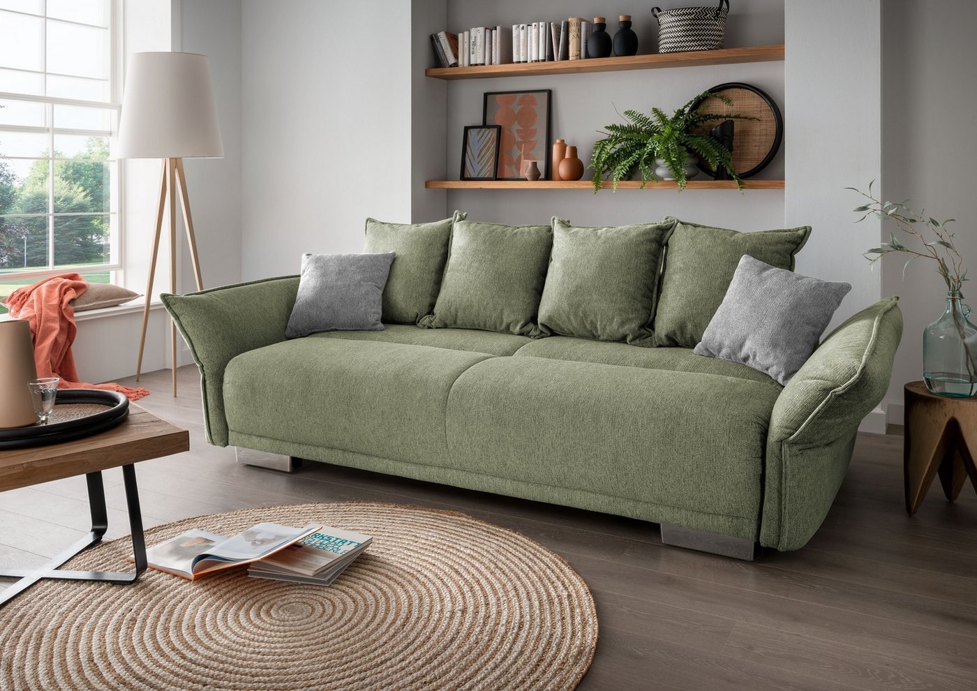 freiraum Schlafsofa Phedra, in 9757 Corto grün, Mikrofaser/Stoff - 242x90x131cm (BxHxT) von freiraum