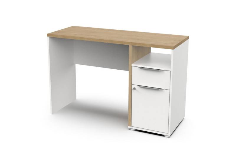 PREISBRECHER Schreibtisch ACCESS, in Eiche Hamilton, Weiß matt - 116,7x77,4x44,9cm (BxHxT) von PREISBRECHER