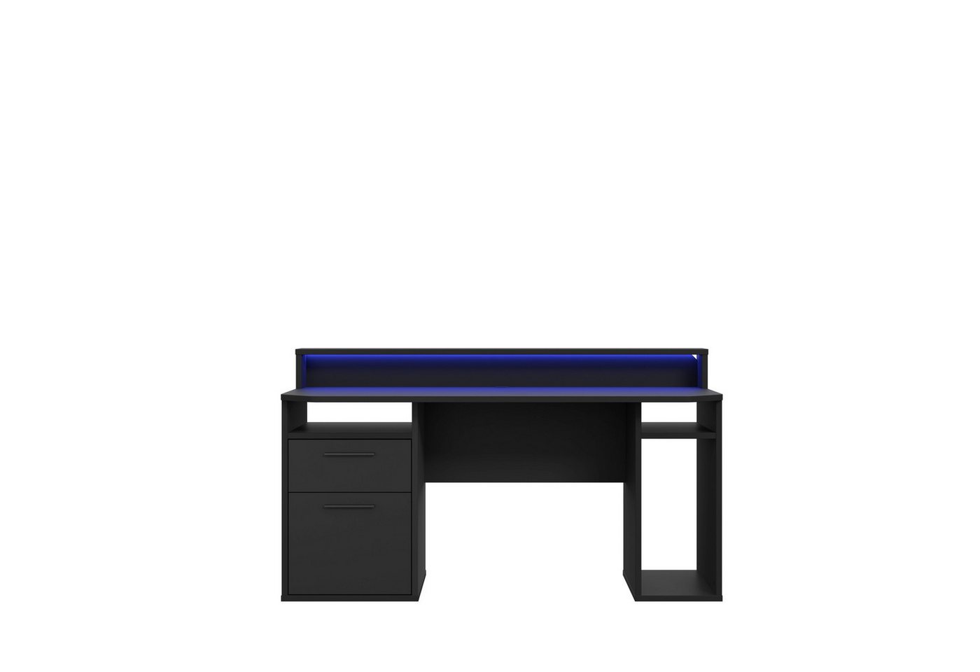 freiraum Schreibtisch TEZAUR, LED-Wechselbeleuchtung, Schub,Tür, schwarz - 160x91,1x72cm (B/H/T) von freiraum