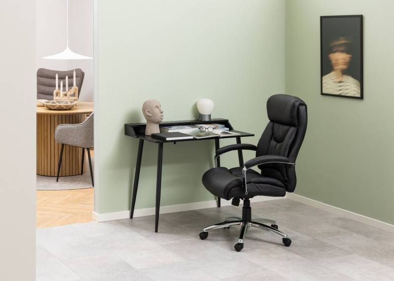 freiraum Schreibtischstuhl Benson, in schwarz, Polyurethan, Stahl - 64,5x120x83 (BxHxT) von freiraum